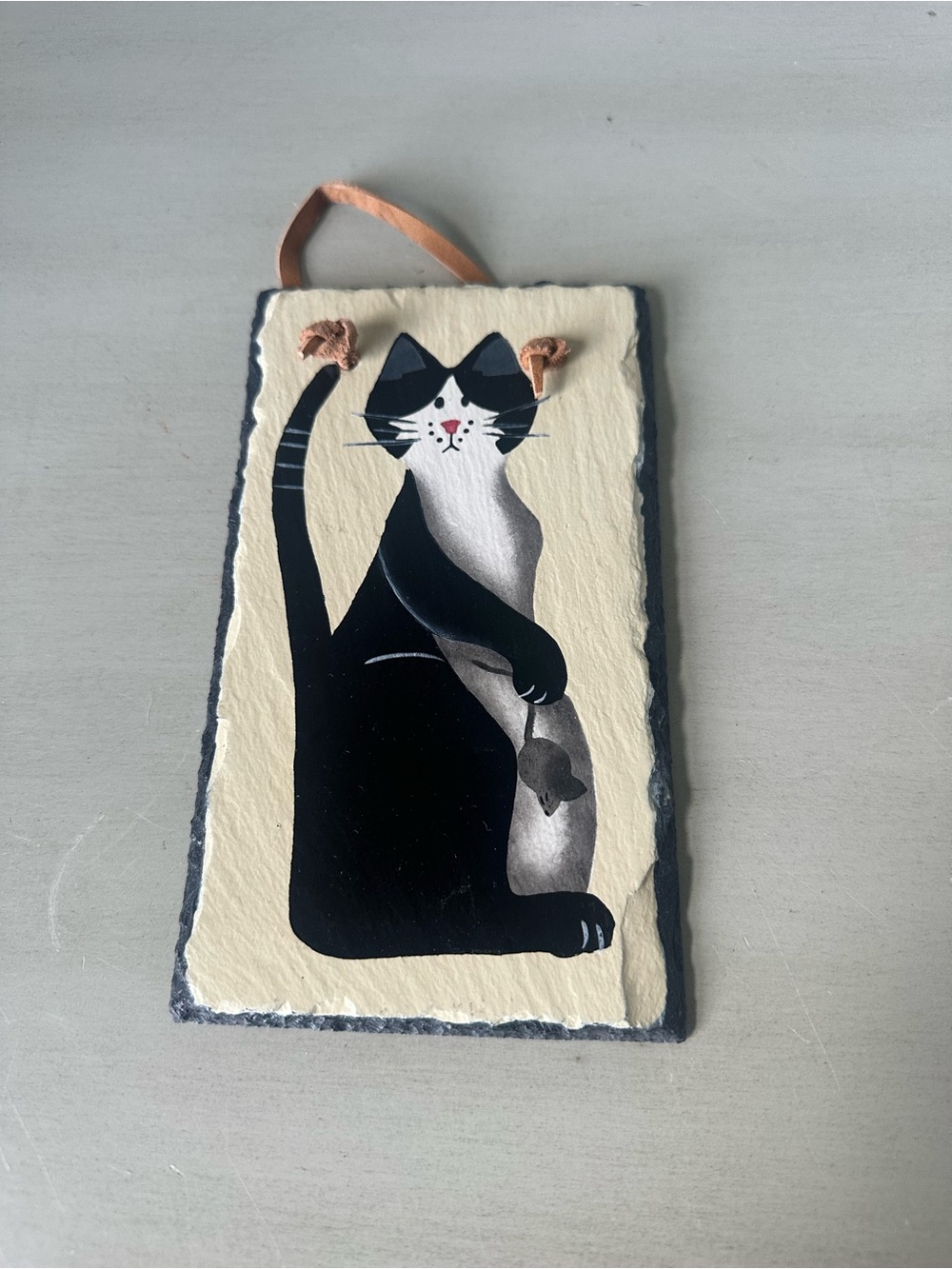 Cat with mouse slate wall hanging